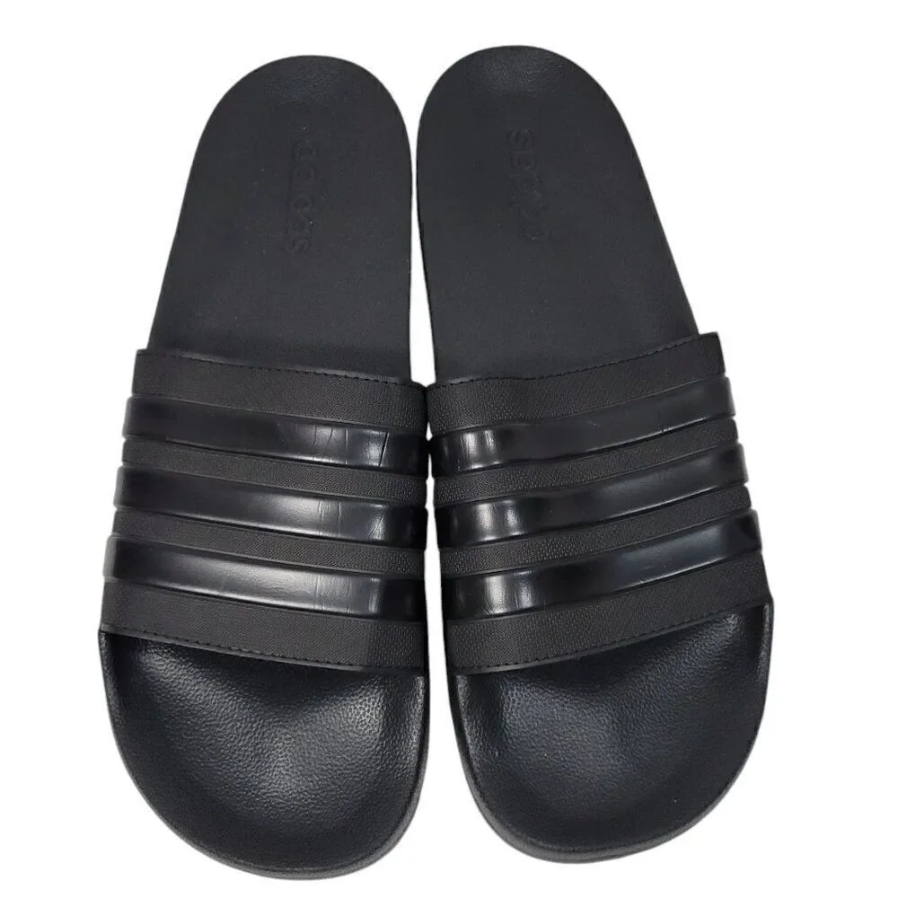 Adidas Adilette Slides Mens Size 18 Black 3 Stripe Shoes Sandals Beach Water NEW